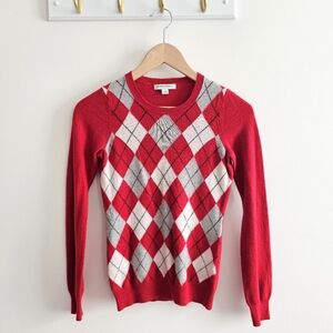 Banana Republic Wool Cashmere Blend Red Argyle Pattern Long Sleeve Sweater XS